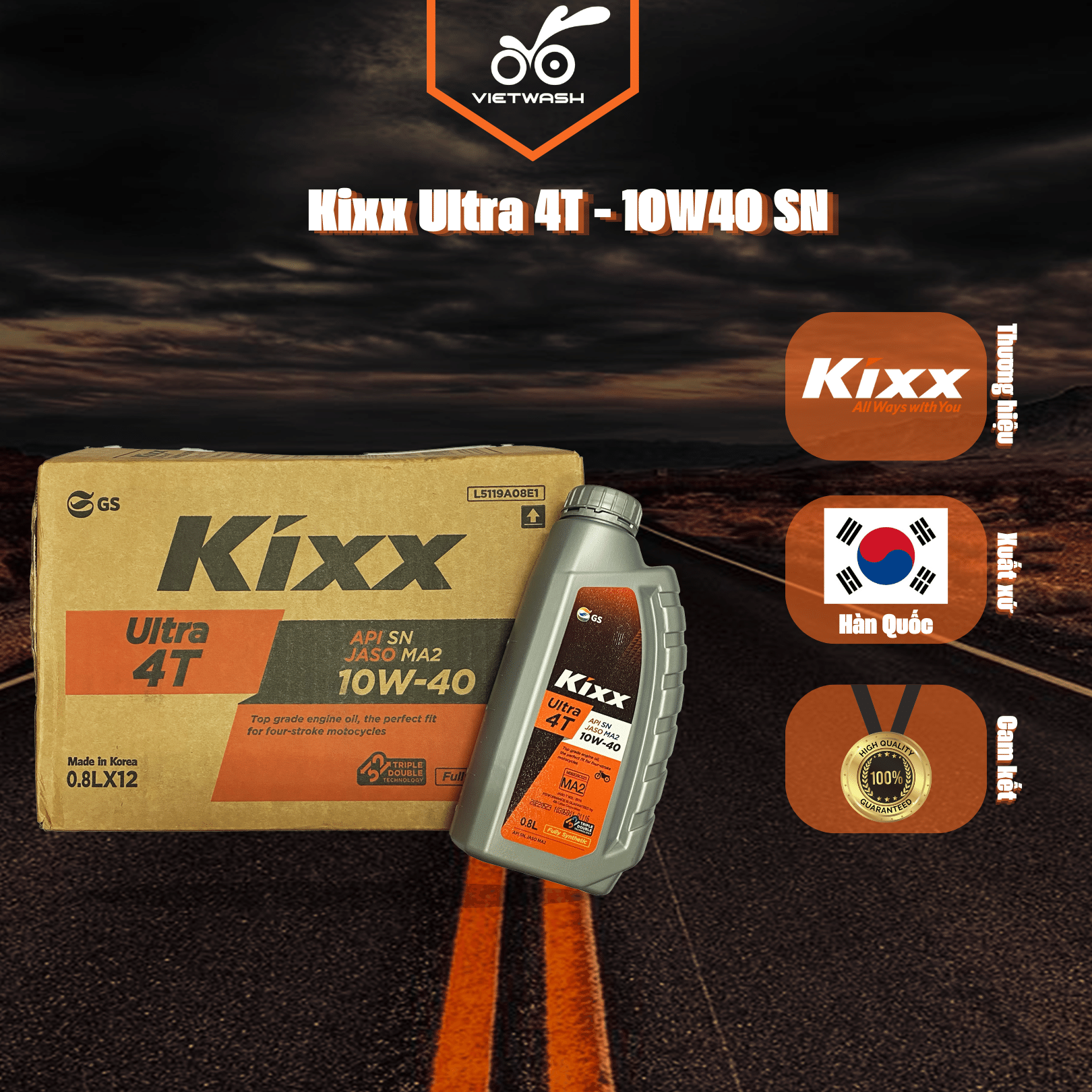 Thùng 12 chai nhớt xe số tổng hợp toàn phần kixx ultra 4t 10w40 api sn 800ml/1l