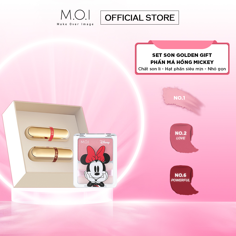 Bộ đôi Set Son Golden gift và Phấn má hồng Mickey