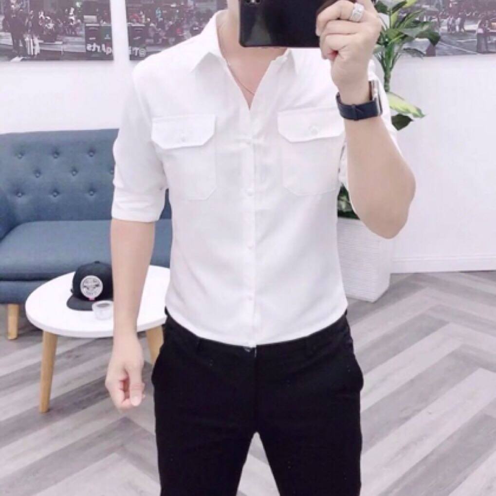Áo sơ mi nam dài tay phối túi hộp thời trang