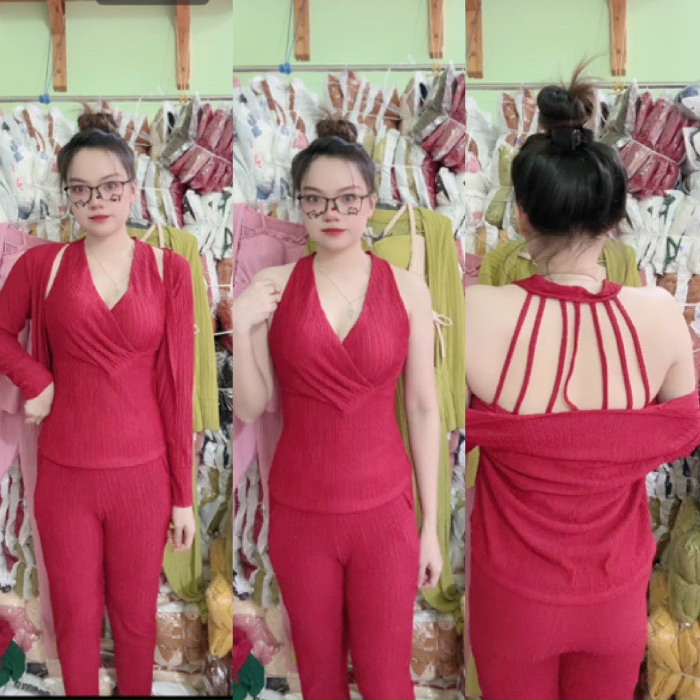 Sét 3 món thun xốp kèm áo khoác.quần dài ống ôm.áo có mút ngực mặc thoải mái.xs06