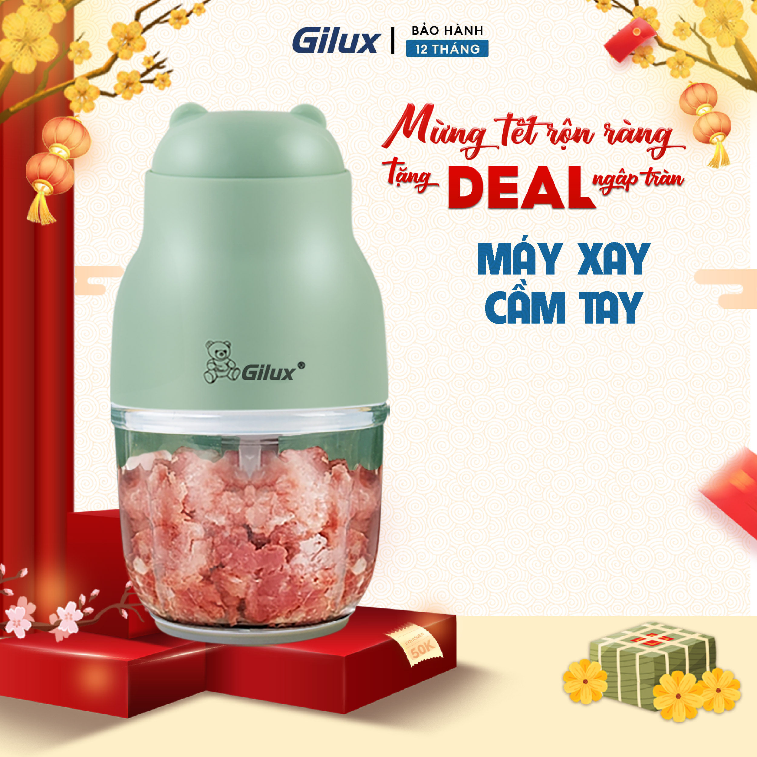  Máy xay thực phẩm cầm tay Gilux GLY38- 6 Lưỡi Dao Cao Cấp - Xay Thịt Cá Xay Thịt,... - Bảo Hành 12 Tháng 