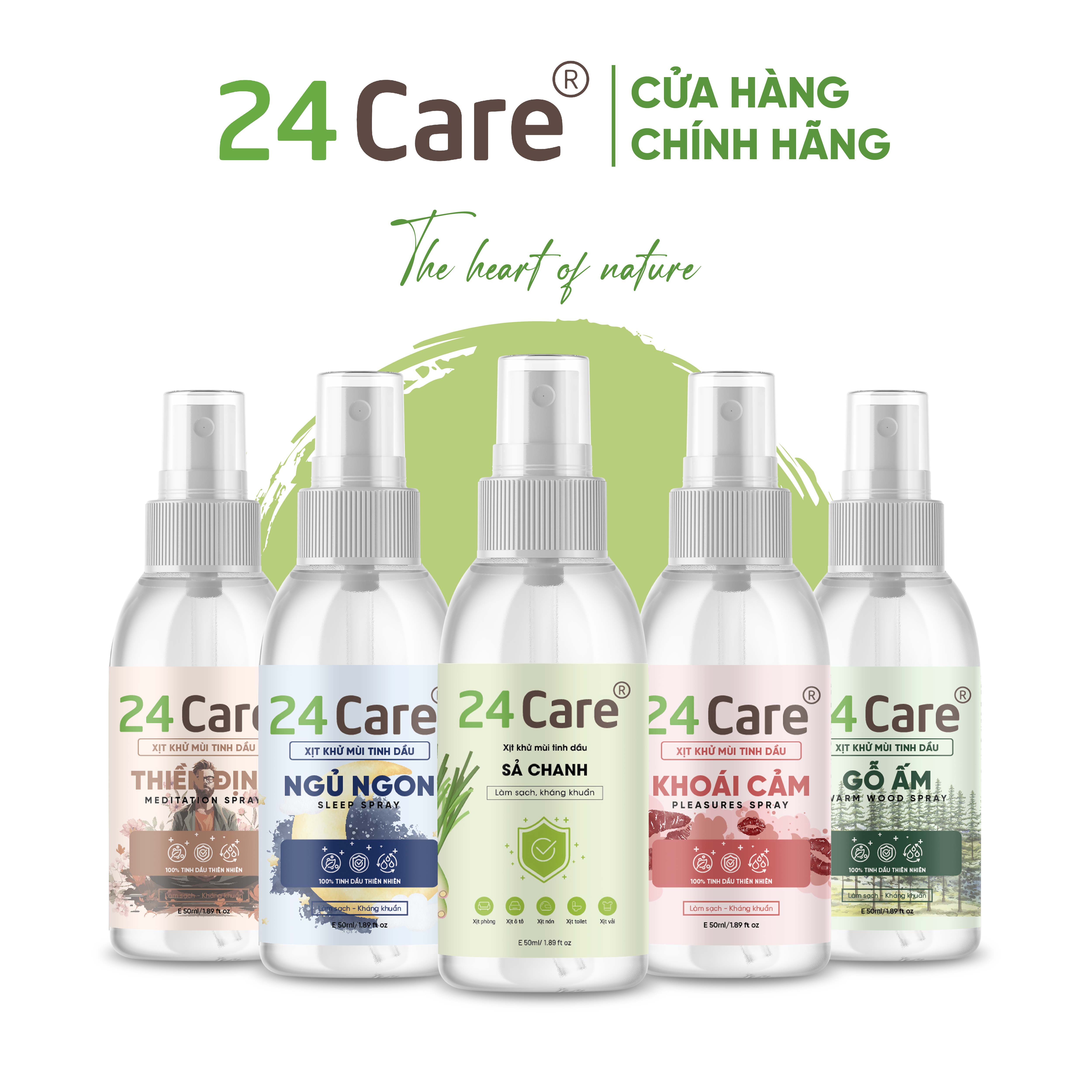 Xịt Phòng Tinh Dầu Hữu Cơ Organic 24Care 50ML - Kháng khuẩn - Khử mùi hôi - Đuổi muỗi - côn trùng - Tạo không gian lãng mạn, hẹn hò - Hương thơm thư giãn
