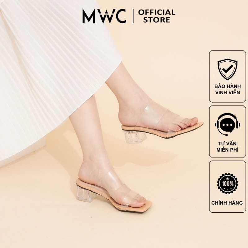 Dép mwc 4362 - guốc cao gót 2 quai trong gót trong 3p mũi vuông thời trang