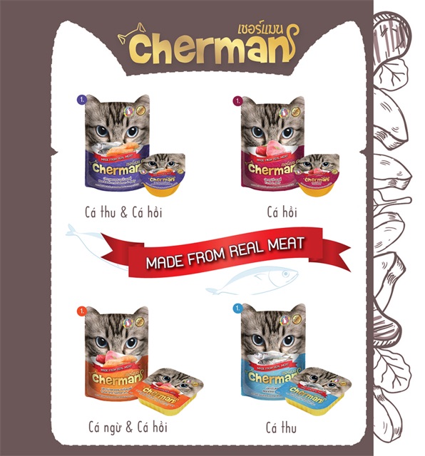 Pate cho mèo cherman gói 85g - pate cho mèo dạng jelly xuất xứ thái lan