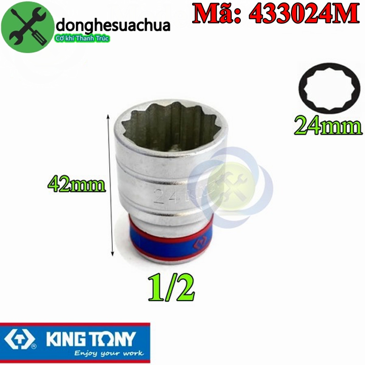 Tuýp 24mm 1/2 kingtony 433024m 12 cạnh màu trắng dài 42mm