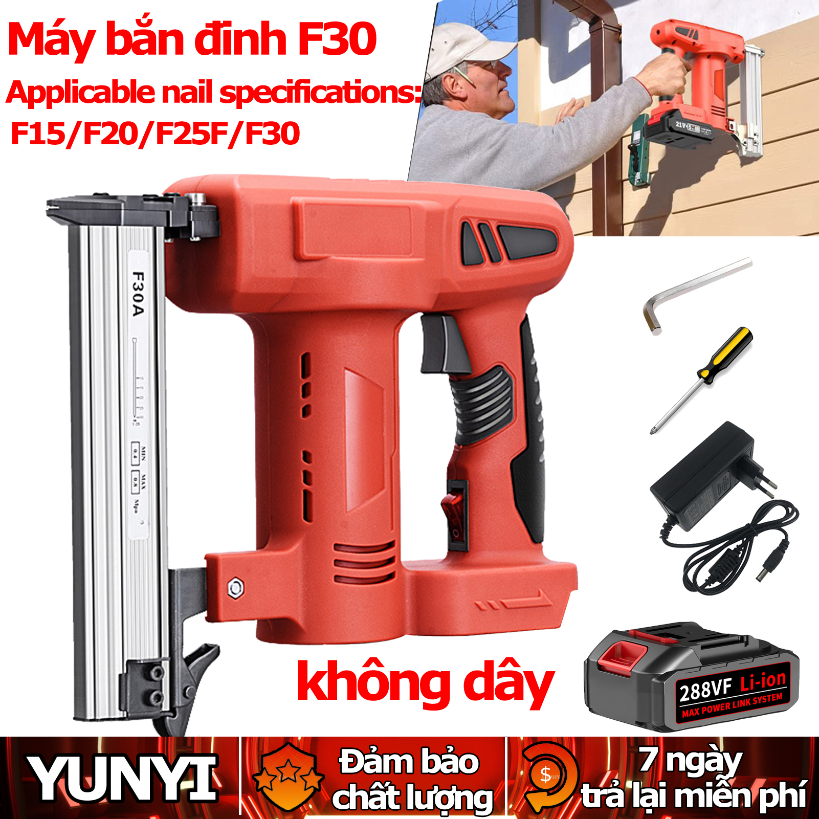 Máy bắn đinh F30,súng bắn gỗ,Chân Pin Makita Phổ Thông,máy bắn đinh gỗ dùng điện - không chổi than dây đồng 100%