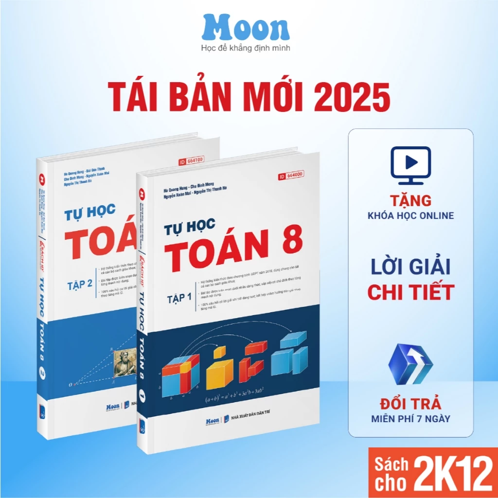  Sách ID Tự Học Toán Lớp 8 - chương trình sách giáo khoa mới kết nối tri thức cánh diều chân trời sáng tạo Moonbook 