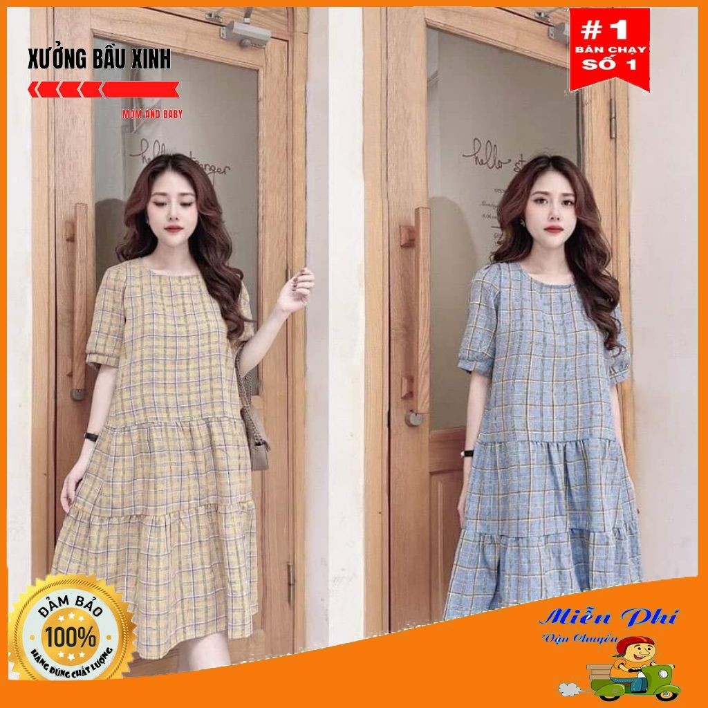 Đầm bầu suông - váy bầu mùa hè tay bo sang chảnh xinh xắn
