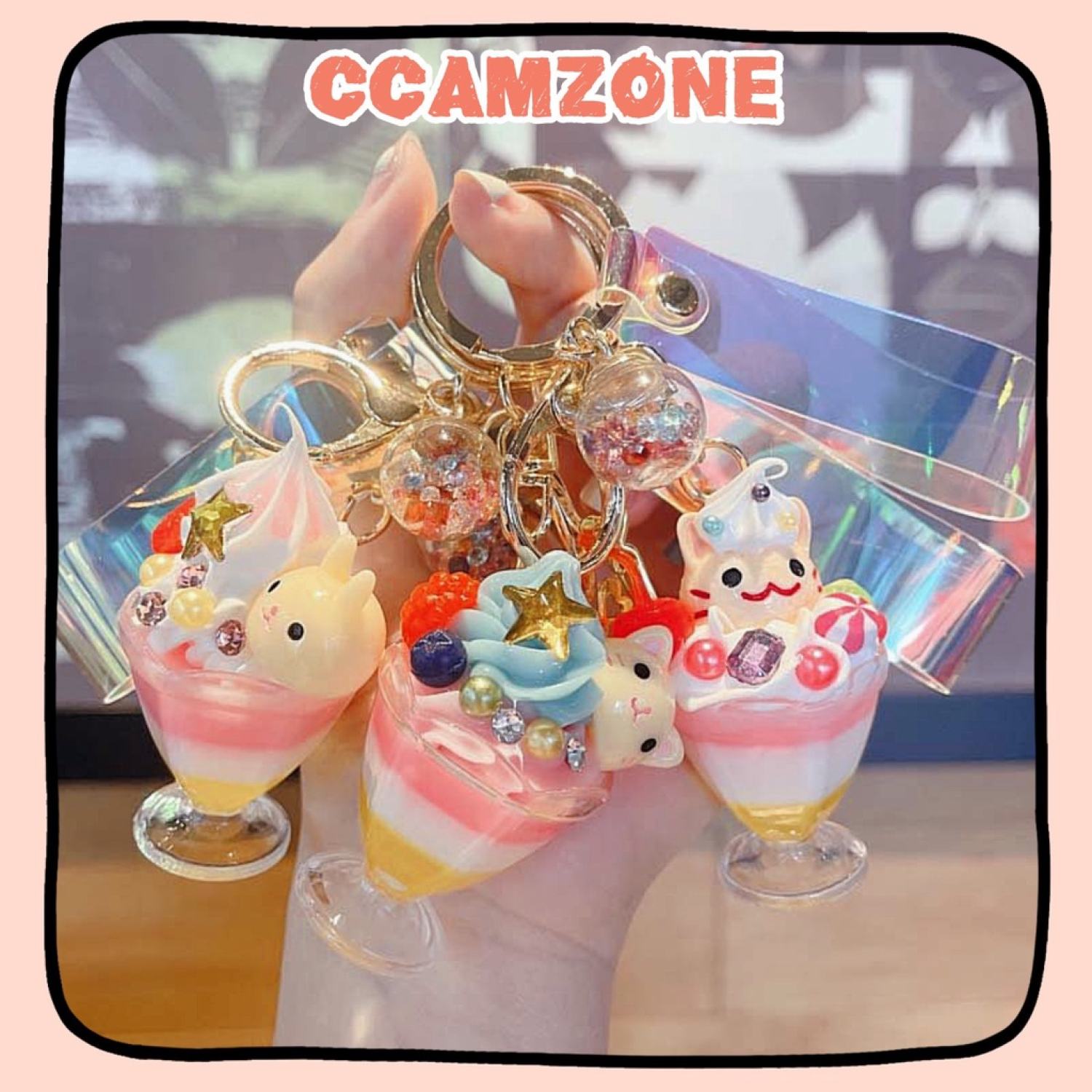 Móc khóa ly kem,bánh kem,ly trà sữa siêu cưng ccamzone
