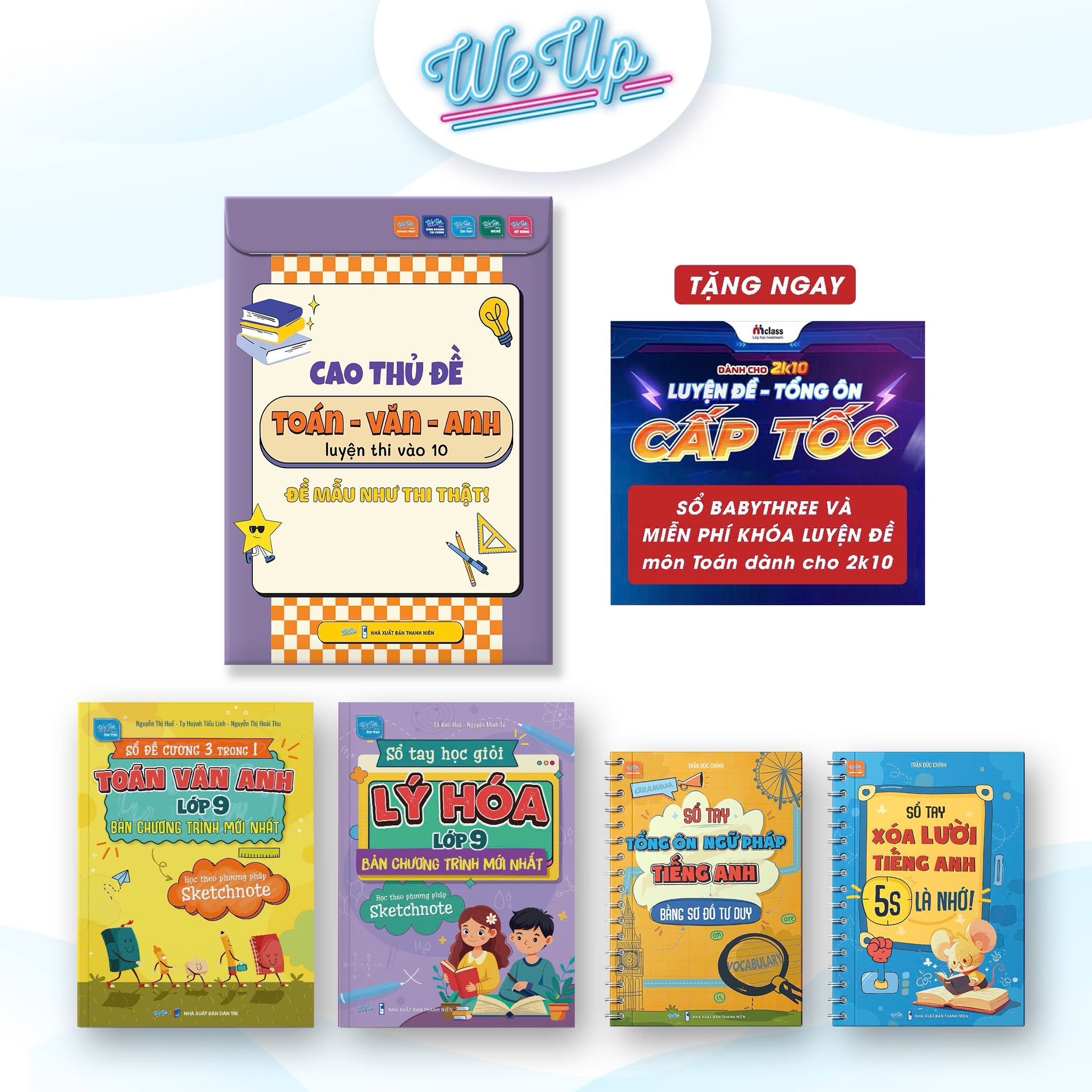 COMBO 5 CUỐN SÁCH : Cao thủ đề Toán-Văn-Anh thi lên 10, Sổ đề cương SKETCHNOTE Lớp 9, SSổ tay học giỏi Lý Hóa lớp 9 , Tổng ôn ngữ pháp Tiếng Anh mini ,Xoá lười Tiếng Anh 5s (3.4.5TẶNG)