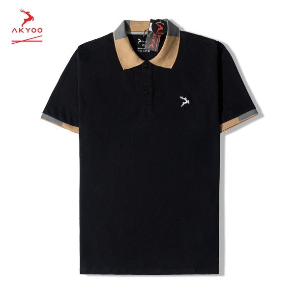 Áo Thun Nam Big Size cổ bẻ Akyoo vải Cotton co giãn,dày dặn - AT PL DEN 024C