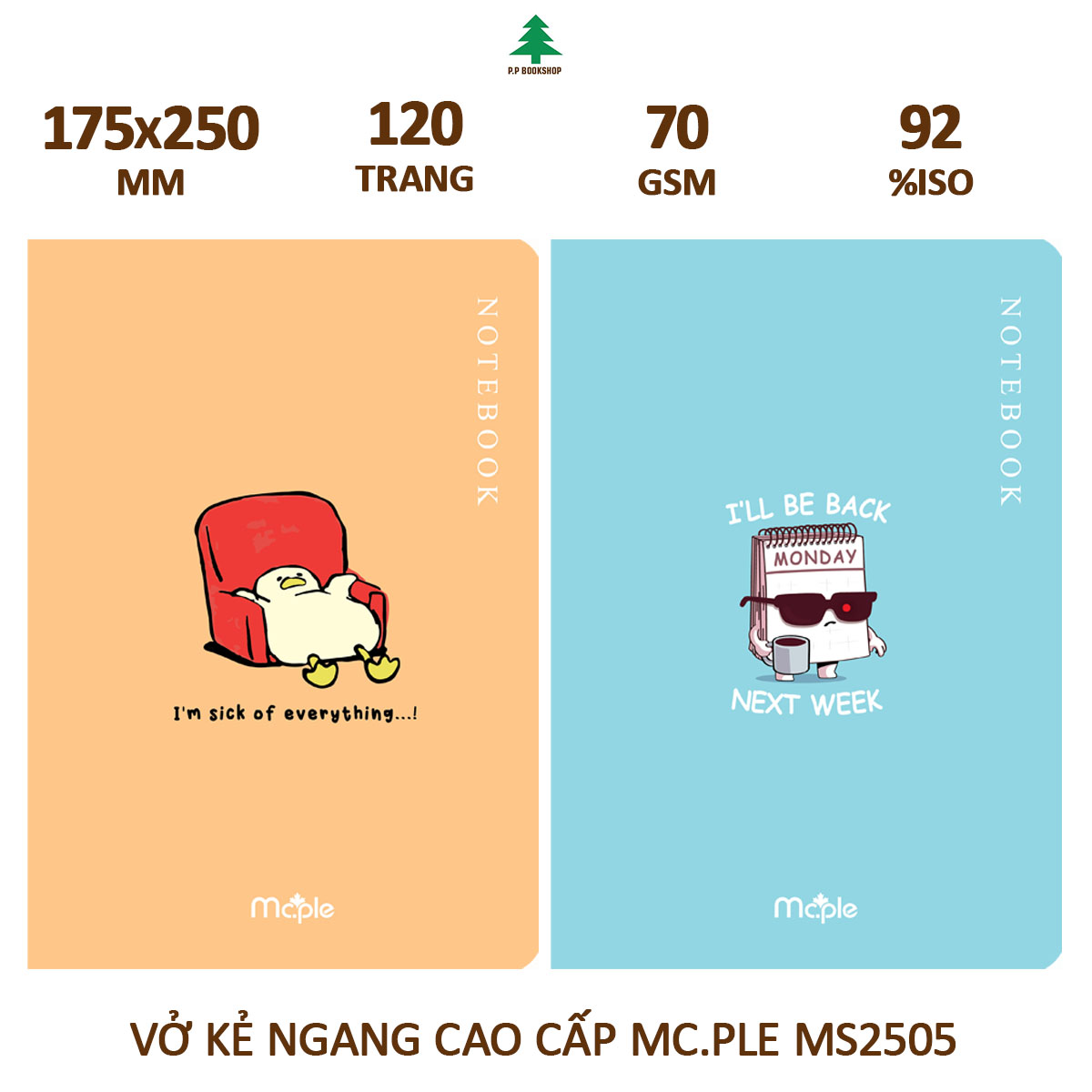 [MC.PLE] Vở Kẻ ngang cao cấp B5 Mc.ple 120 trang PASTEL, định lượng 70gsm, độ trắng 92% ISO - Sổ tập