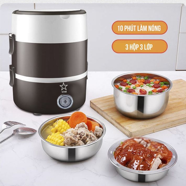 HỘP CƠM 3 TẦNG HÂM NÓNG THỨC ĂN SIÊU TỐC LÕI INOX 304 CAO CẤP -HỘP CƠM ĐIỆN MINI 1.8 LÍT - CÀ MEN ĐỰNG CƠM VĂN PHÒNG CẮM ĐIỆN HÂM NÓNG THỨC ĂN CỰC NHANH CHẤT LƯỢNG TỐT