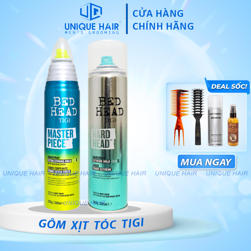 Gôm xịt giữ nếp tigi bed head - hard head siêu giữ nếp 385ml - tigi master piecr 340ml siêu bóng new