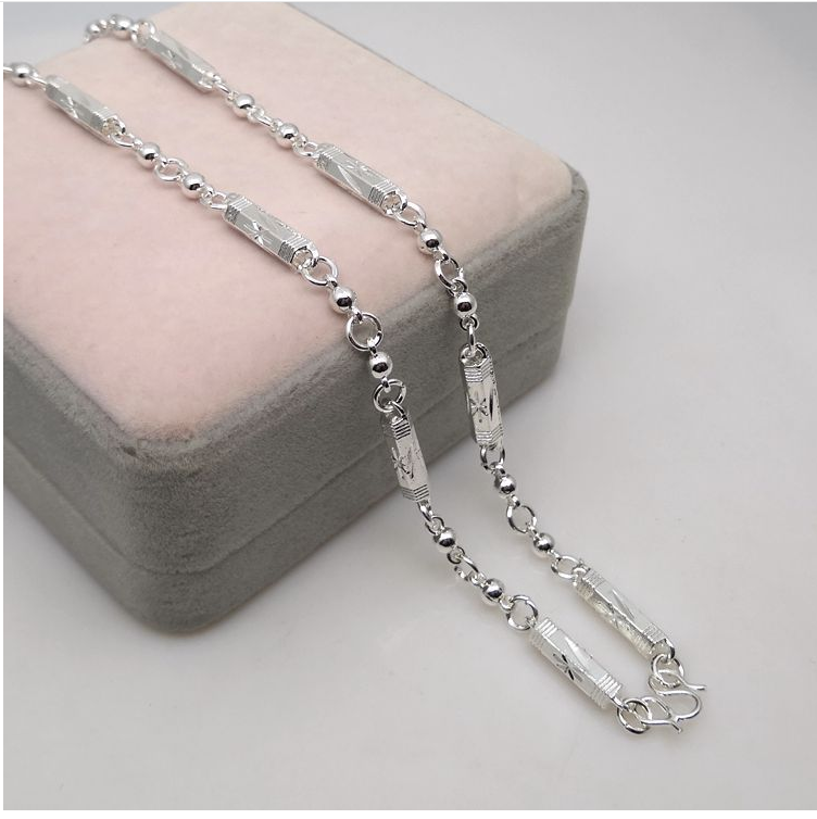 Dây Chuyền Vòng Cổ ống Trúc Nam Mạ Bạc 925 Khắc Hoa Văn Tinh Tế