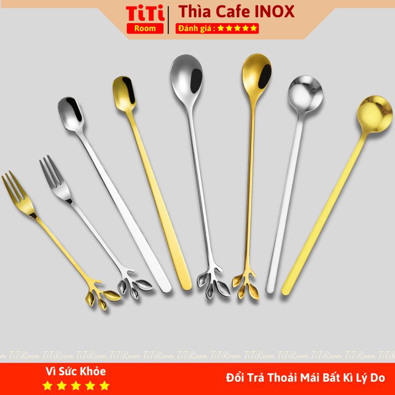 Thìa inox pha cà phê mạ vàng cao cấp sang chảnh Muỗng pha trà dễ thương cán dài