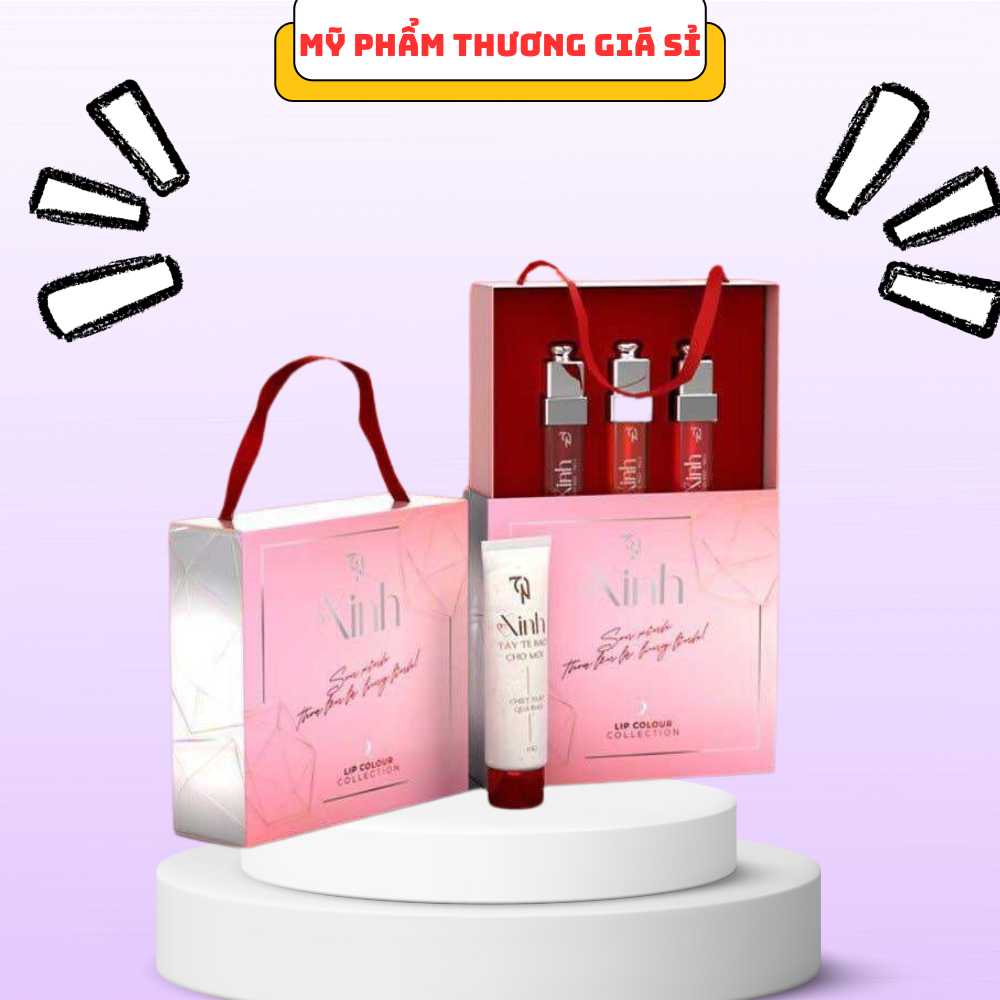 Son xinh mỹ phẩm đông anh chính hãng - set 3 cây tặng tẩy tế bào chết môi