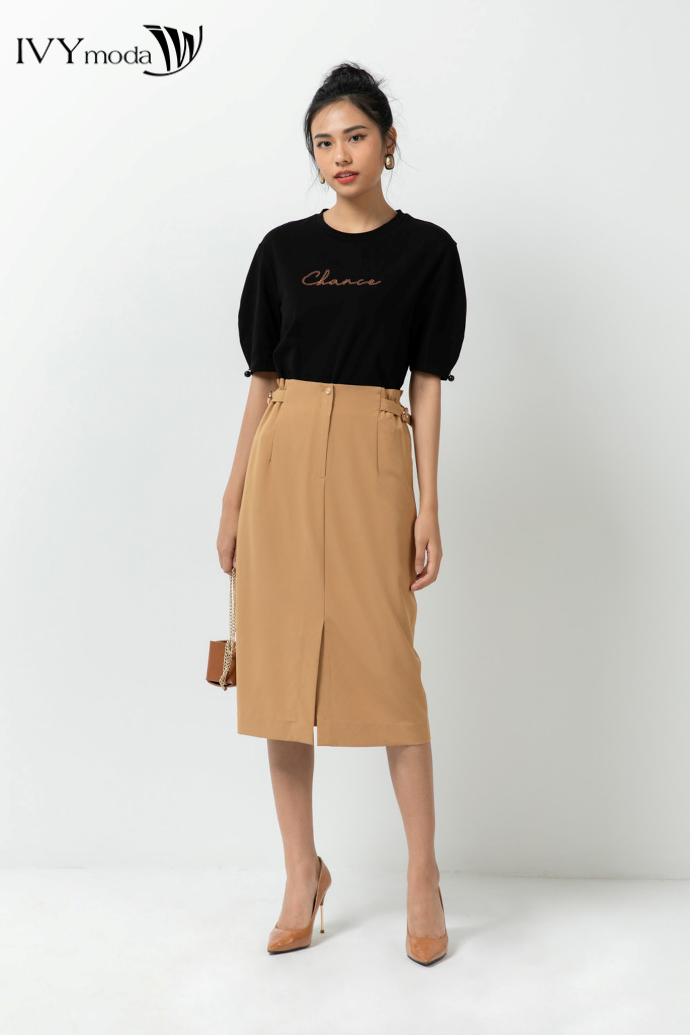 Chân váy bút chì cạp nhún trẻ trung ivy moda ms 30m6483