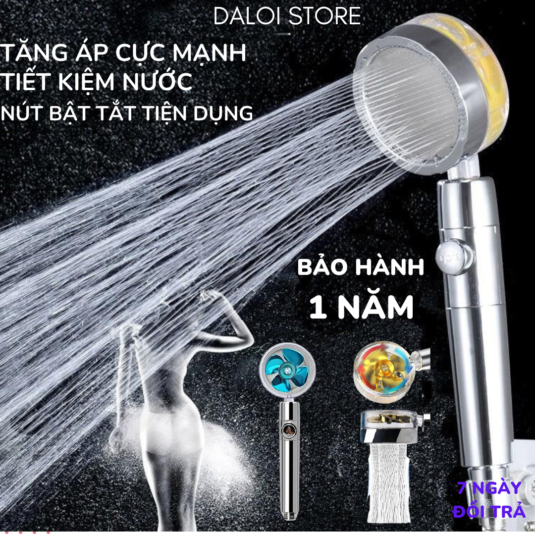 Bát sen Đầu vòi sen tăng áp DB011 cánh quạt đầu xoay 360 độ đầu vòi hoa sen có nút nhấn stop tắt bật DL TECH