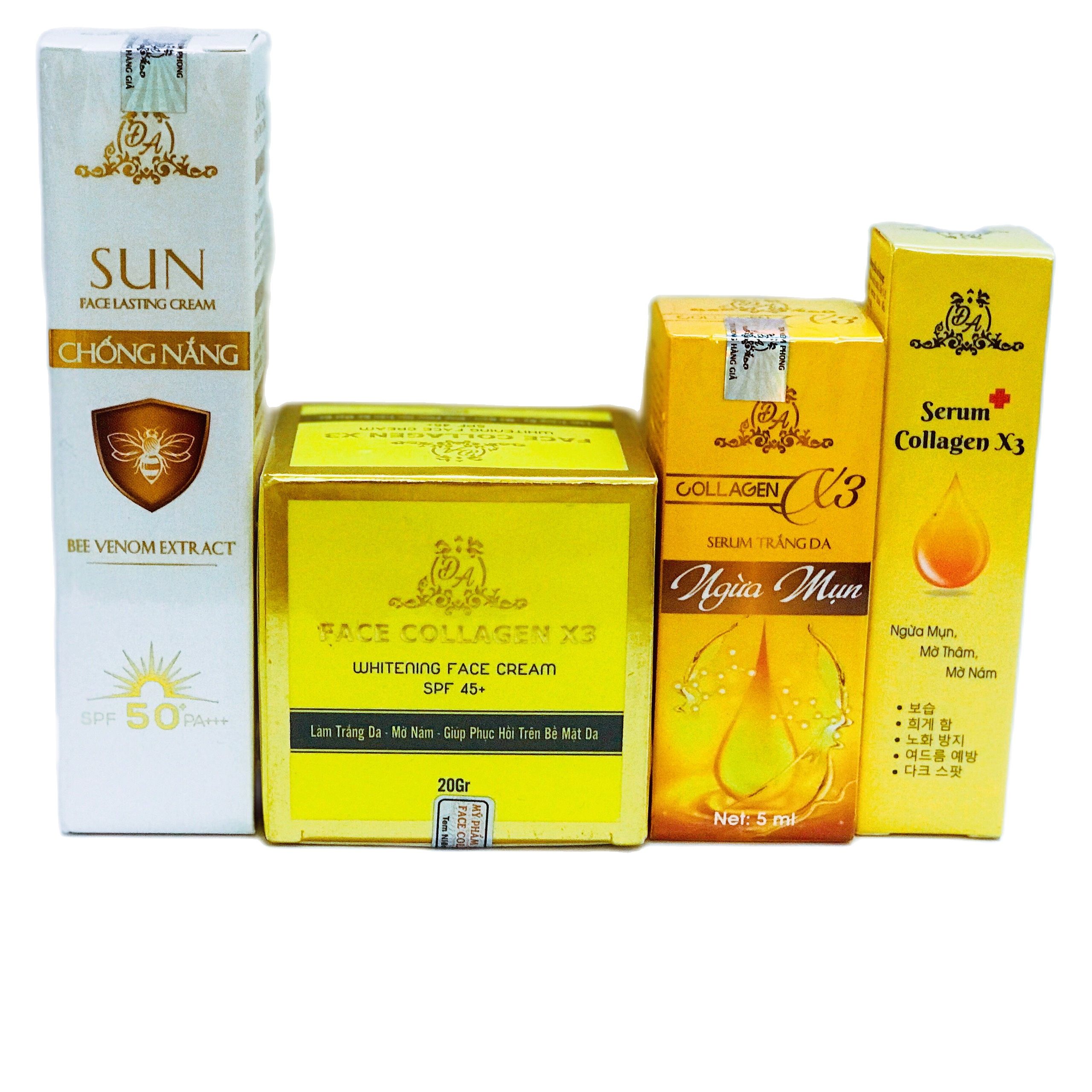 Combo Kem face X3 + Serum Mụn + Serum X3 + Kem Chống nắng Collagen X3 Đông Anh
