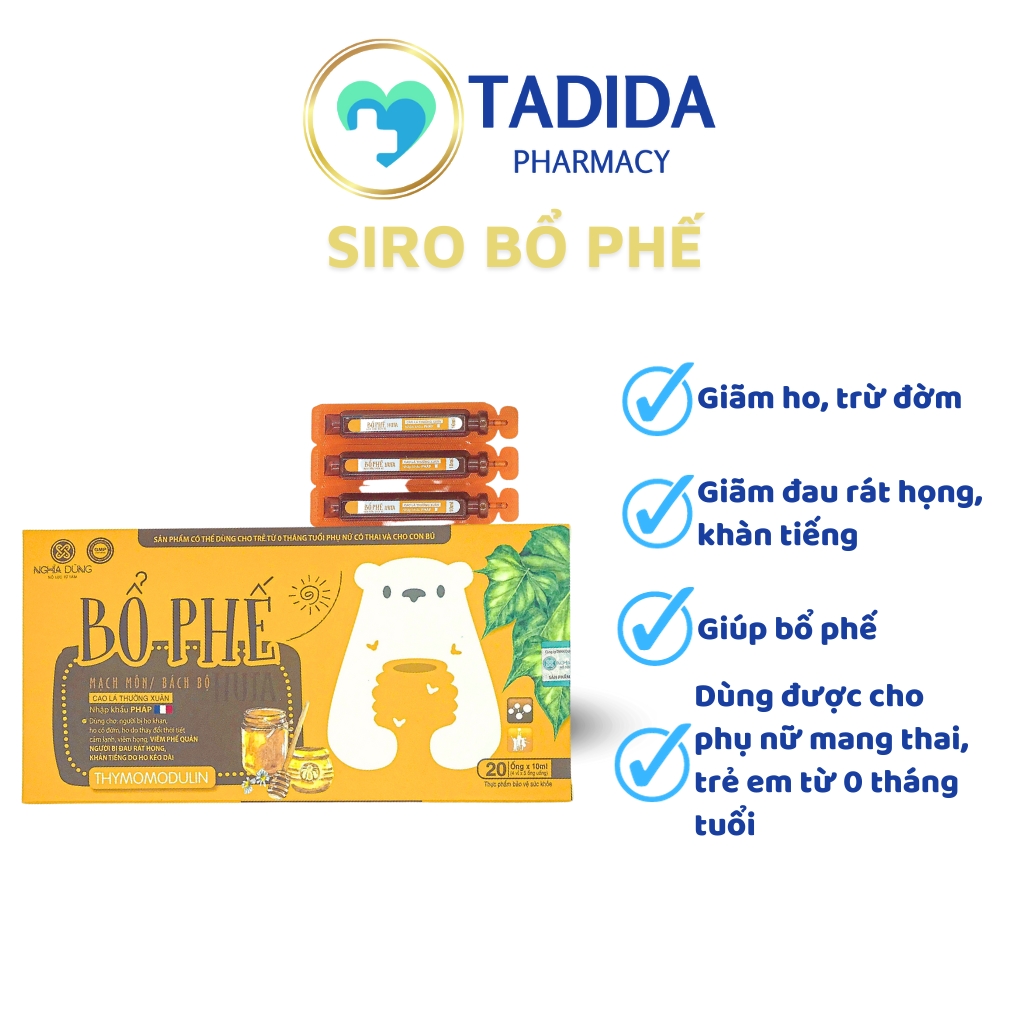 Siro Ho Bổ Phế Nghĩa Dũng (Hộp 20 X Ống 10ml) Giúp Giảm Ho, Bổ Phổi – TADIDA PHARMA