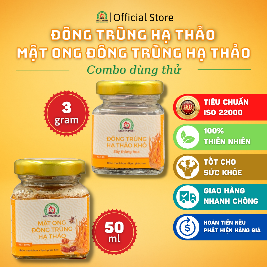 Combo dùng thử giá tốt - Đông trùng hạ thảo Nguyên Phát hộp 3gr + Mật ong Đông trùng hạ thảo 50ml - - Món quà cho sức khỏe - Bồi dưỡng sức khỏe - Nâng cao hệ miễn dịch