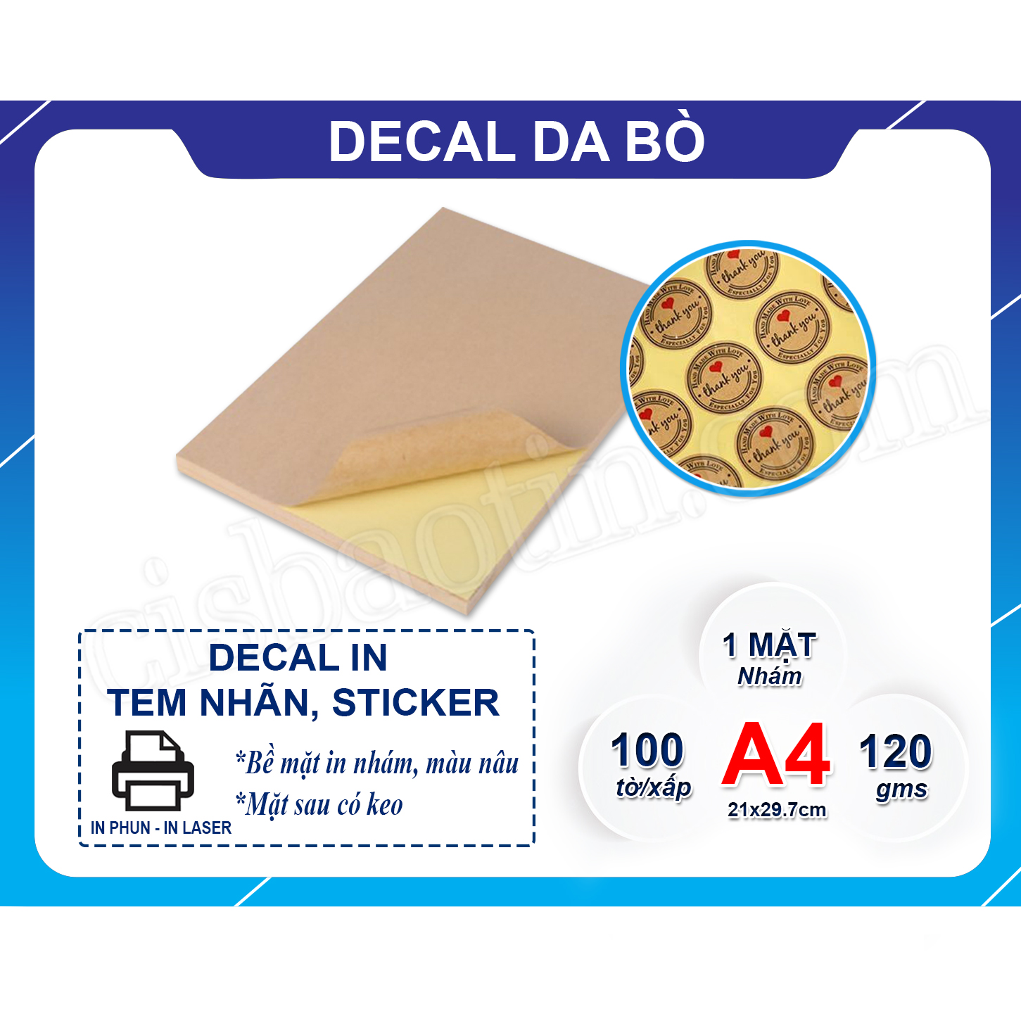 Decal giấy da bò a4_xấp 100 tờ