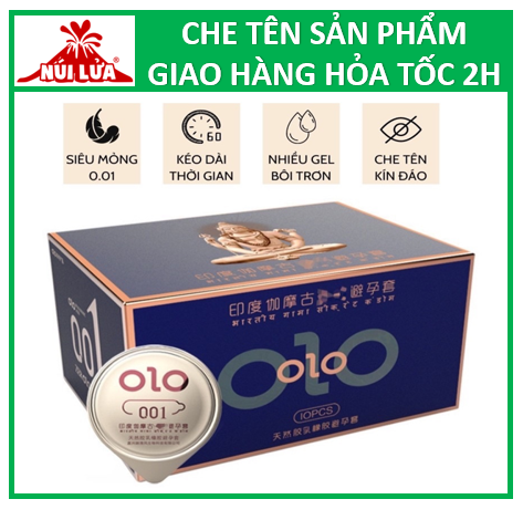 Bao cao su siêu mỏng OLO 001 Xanh Bạc Hà nhiều gel bôi trơn kéo dài thời gian quan hệ India Gamo Delay Blue - Hộp 10 bao
