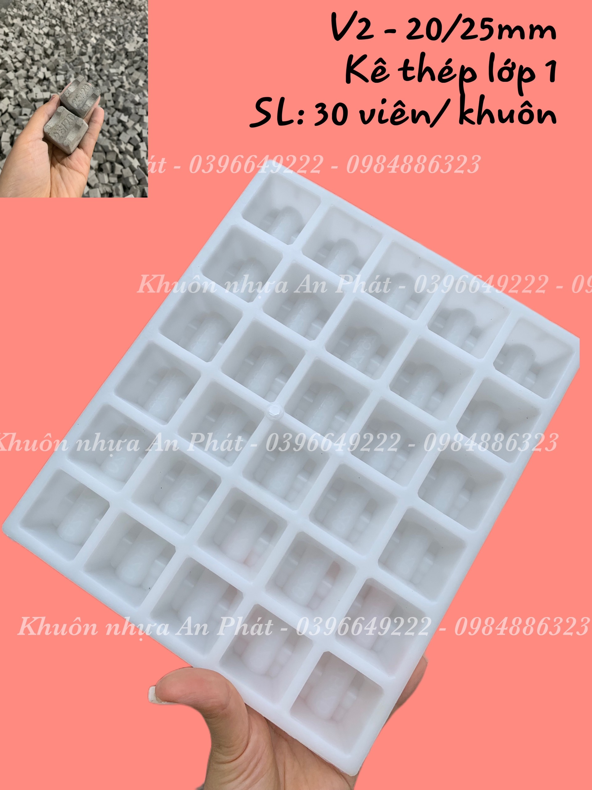   V2-20 25mm  Khuôn nhựa đúc con kê bê tông V2 lớp bảo vệ 20 25mm dùng cho thép lớp dưới chất lượng siêu bền tái sử dụng lên tới 300 lần 