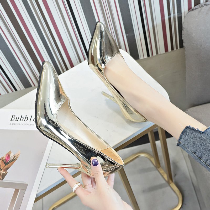 Giày cao gót trơn kiểu dáng sang trọng ( có hai màu bạc và vàng) Mã TDC47