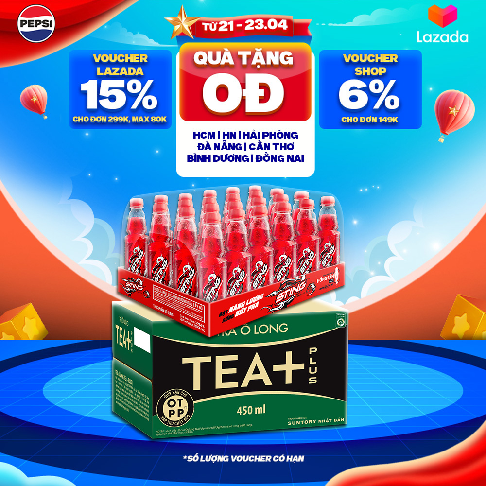 Combo 1 Thùng 24 Chai Sting Dâu (330ml/chai) và 1 Thùng 24 Chai Tea+ (450ml/chai)
