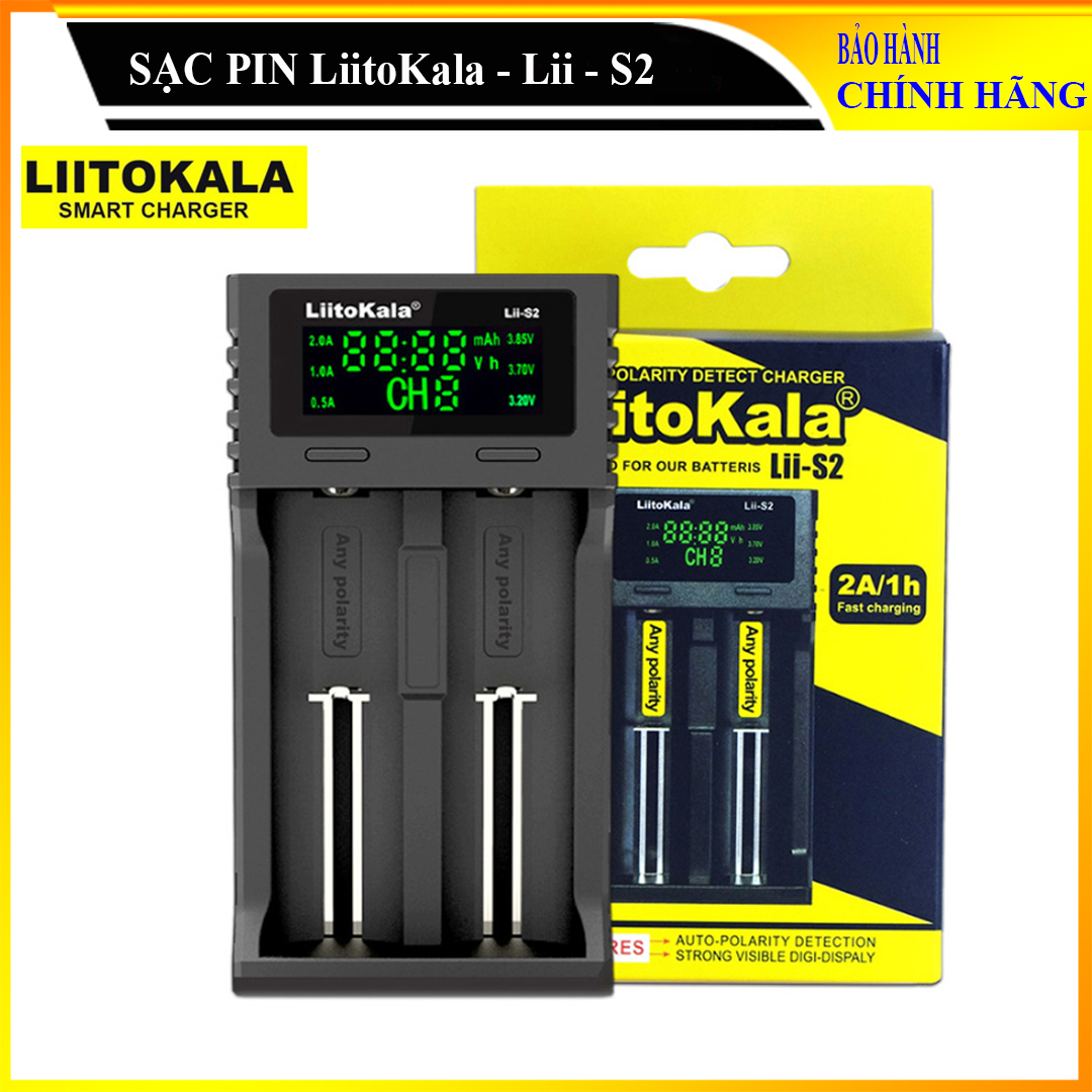 Bộ Sạc pin thông minh đa năng LiitoKaLa Lii-S2 màn hình hiển thị LCD, sạc pin AA, AAA, 18650, 26650, 21700…