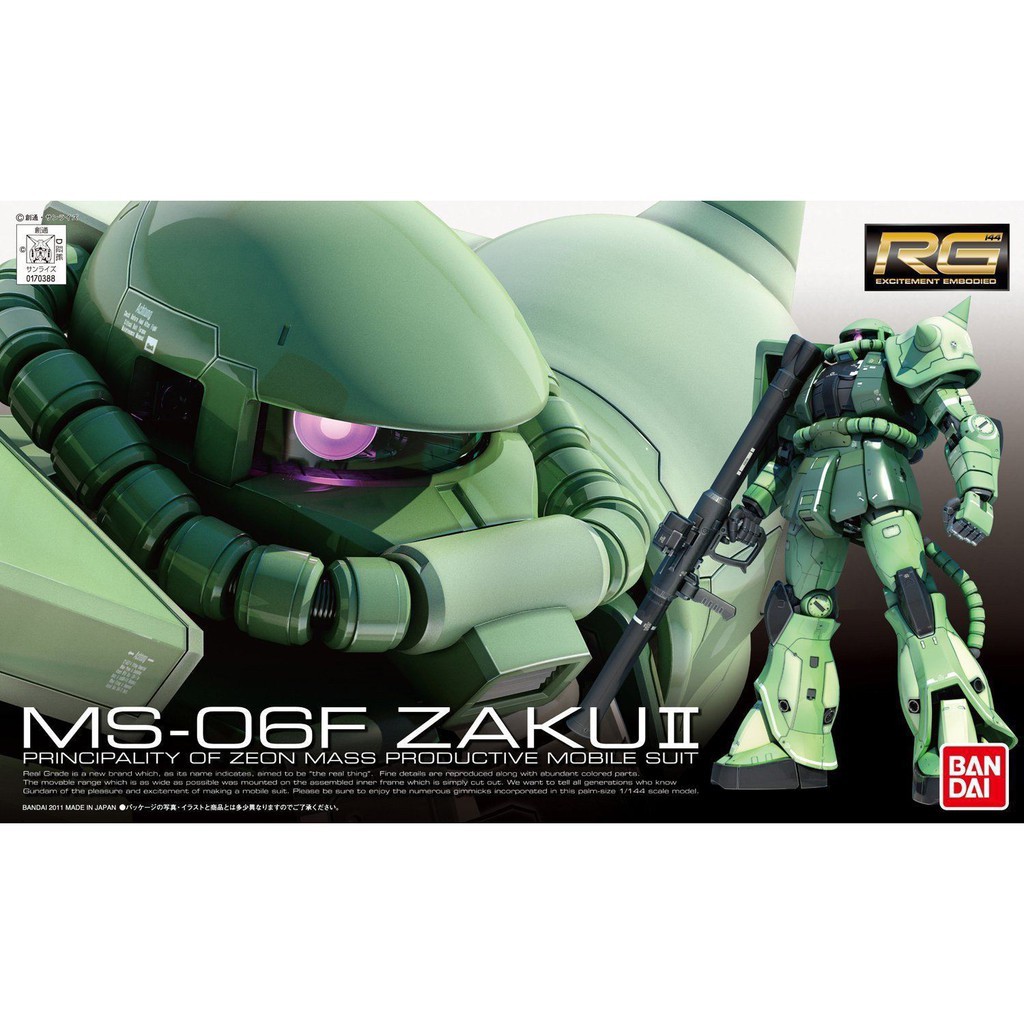 [Hoàn Tiền 10%]Mô hình lắp ráp RG 1/144 MS-06F Zaku II (Green) Model Kit Bandai Hobby 4573102615961