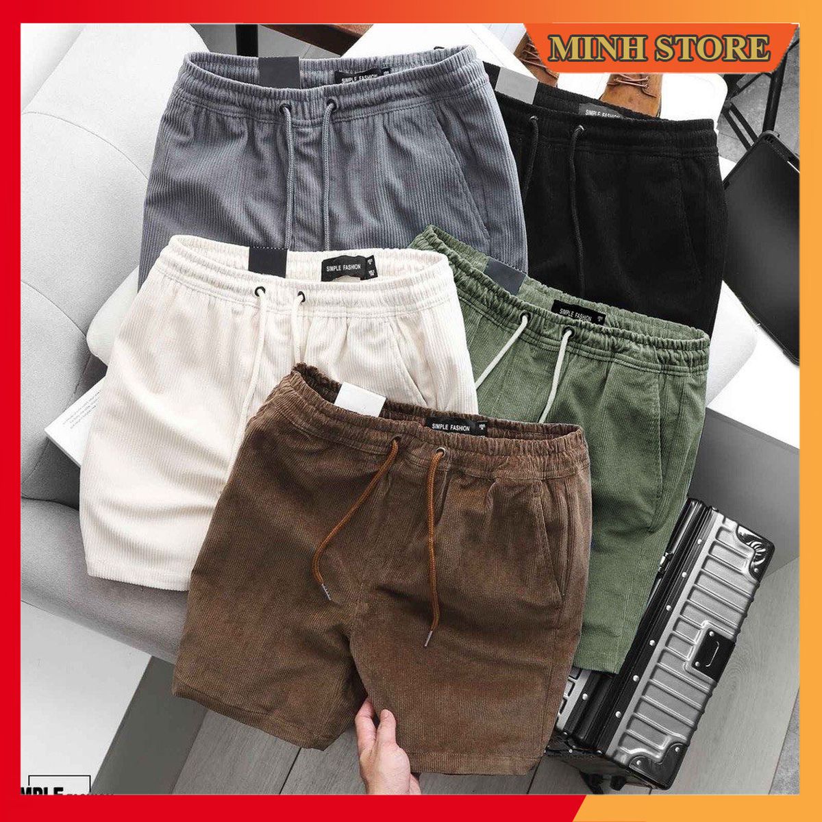 Quần đùi nhung tăm nam mùa hè siêu thoáng mát, Quần đùi nam chất nhung tăm Loại 1 cao cấp, Quần đùi nam QD09-MINHSTORE66