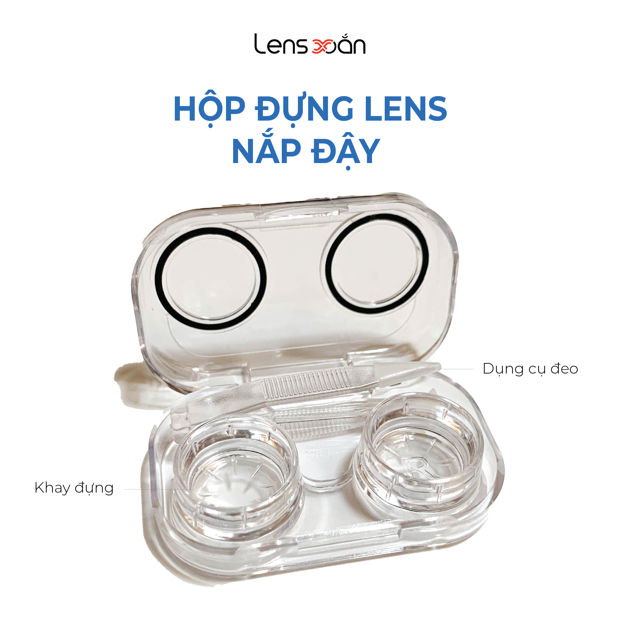 Hộp đựng kính áp tròng LENS XOẮN gồm dụng cụ đeo HỘP DỤNG CỤ NẮP ĐẬY TRONG SUỐT