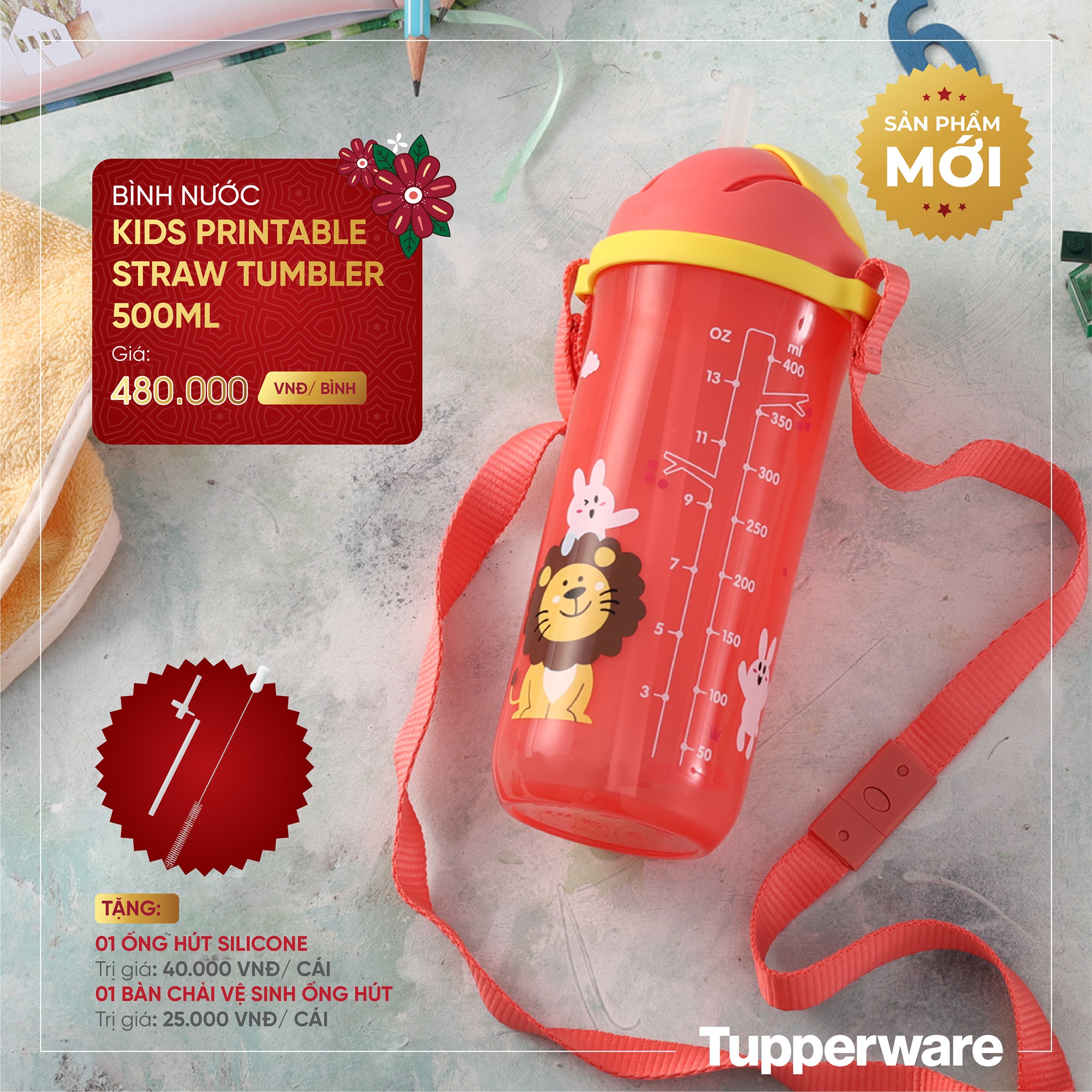 Bình nước Kids Printable Straw Tumbler 500ML