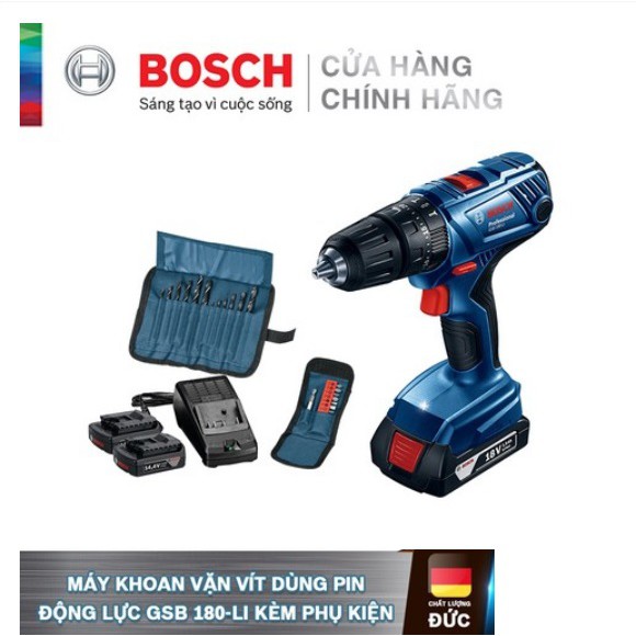 Máy khoan động lực văn vít dùng pin Bosch Gsb 180-Li + phụ kiện, chất lượng đảm bảo an toàn đến sức khỏe người sử dụng, cam kết hàng đúng mô tả