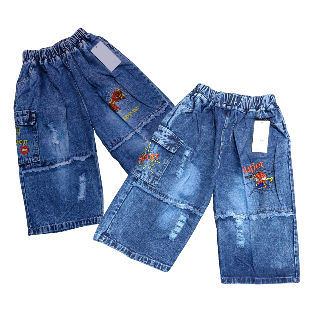 Quần bò ngố/ quần jeans lửng cực chất cho bé trai size đại 25-50kg/ ngố bò/ sort rin phong cách mùa hè