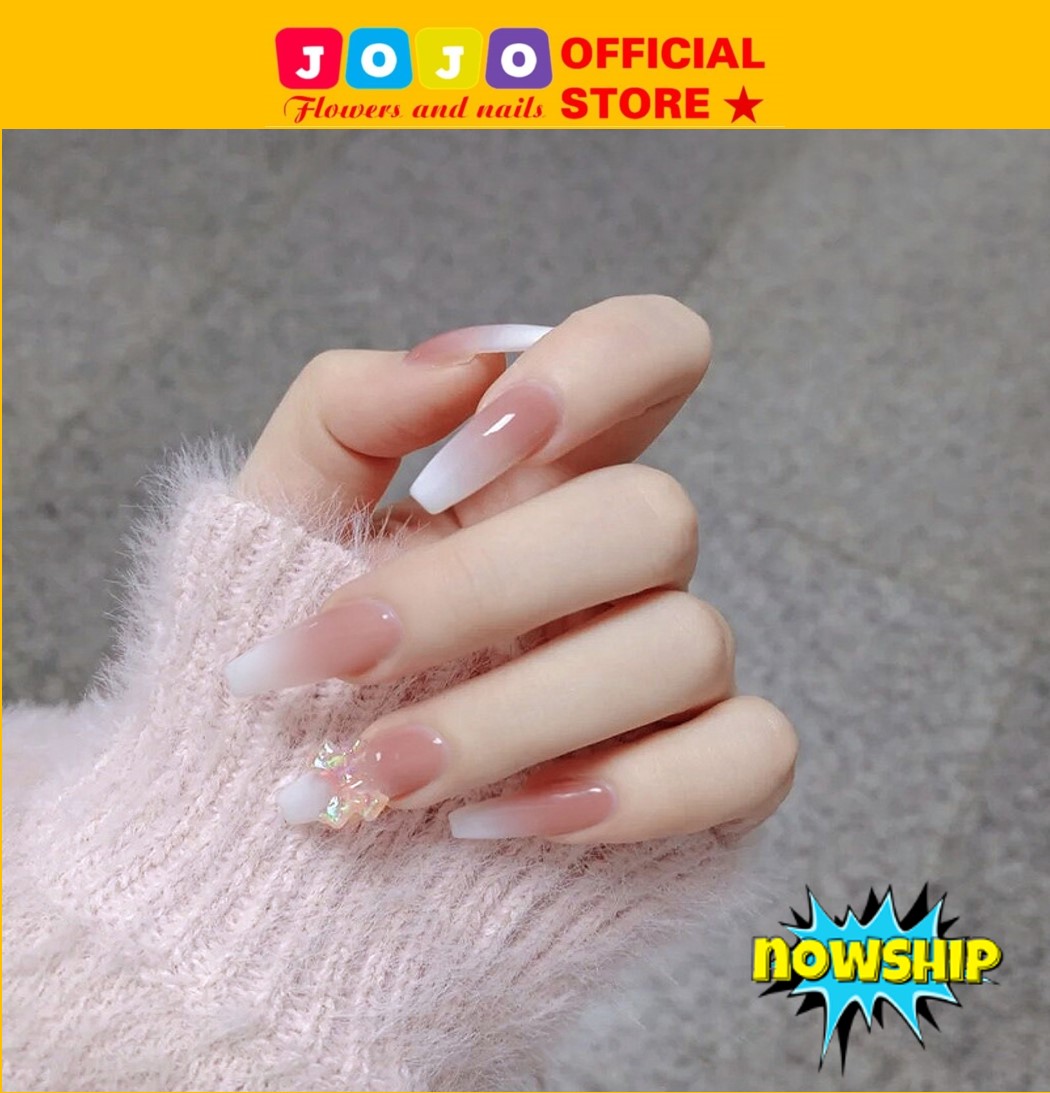 Set 24 móng tay giả dáng dài, falsenail X66 kèm keo dán tại nhà