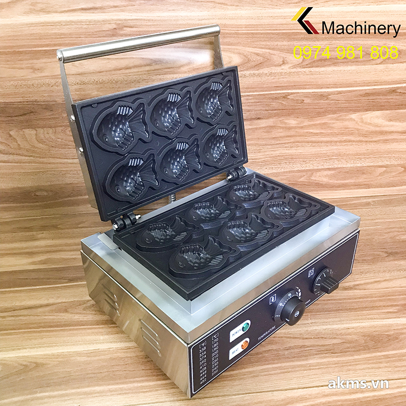 Máy làm bánh cá Taiyaki công nghiệp 6 con ASQ-112, công suất 1.55kW