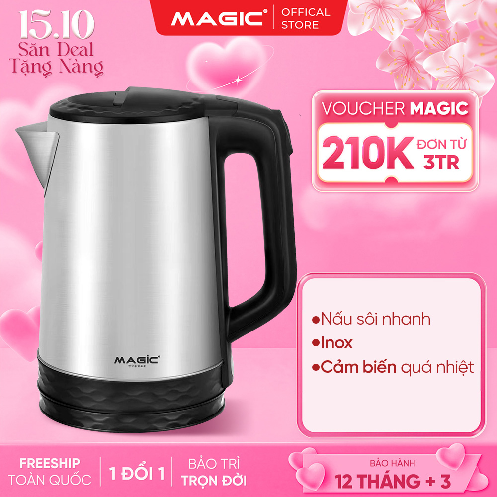 Bình đun siêu tốc Inox Magic A-072, Dung tích 1.8L,Công suất 1500W, Bảo hành 12 tháng