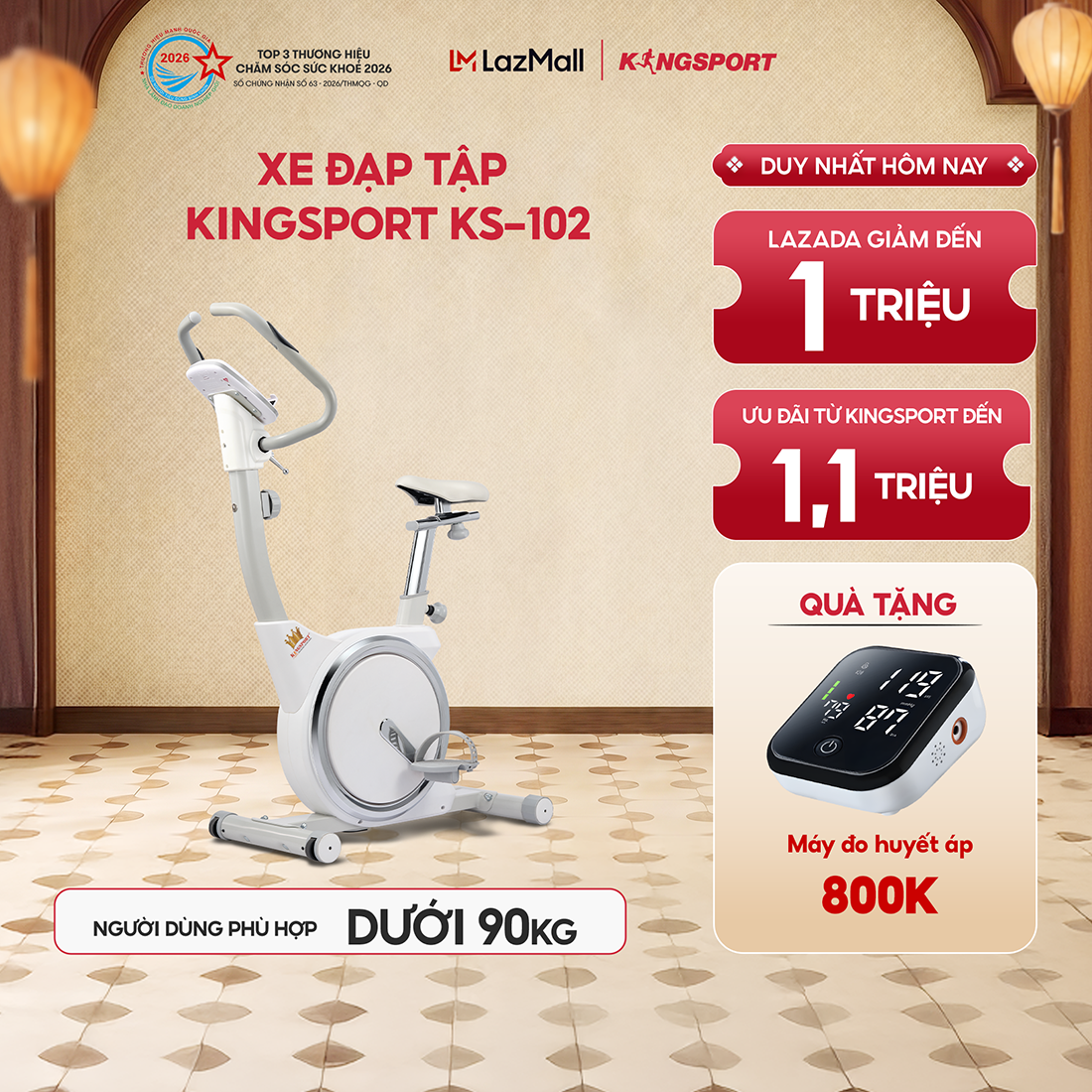 CHỈ GIAO MIỀN BẮC | Xe đạp tập KINGSPORT KS-102 thiết kế hiện đại, kháng lực đa cấp độ, tích hợp đồng hồ đo lường chỉ số