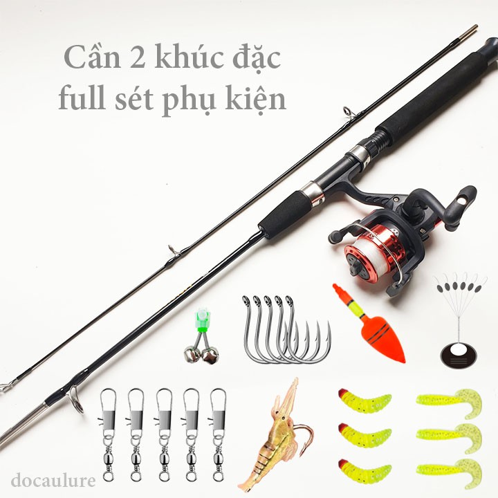 Bộ cần câu máy cần câu 2 khúc đặc kèm + máy câu 200 cuốn sẵn cước + full set phụ kiện - Cam kết bảo hành đổi trả trong 2
