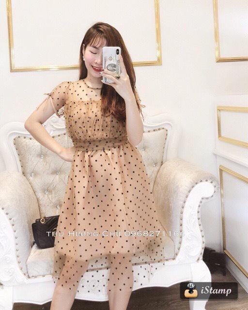 Váy ren dự tiệc đầm ren dự tiệc chấm bi siêu xinh