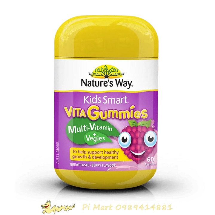Kẹo gum Nature’s Way Kids Smart Vita Gummies Vitamin + Rau củ Úc 60v