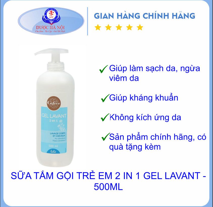 Sữa tắm gội cho bé Gifrer Gel Lavant 2 en 1 chai 500ml
