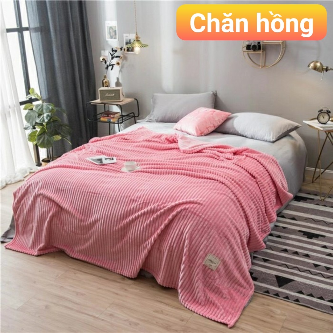 Chăn mền, chăn hè, chăn thu đông kẻ tăm loại mới 2m x2m3 màu hồng