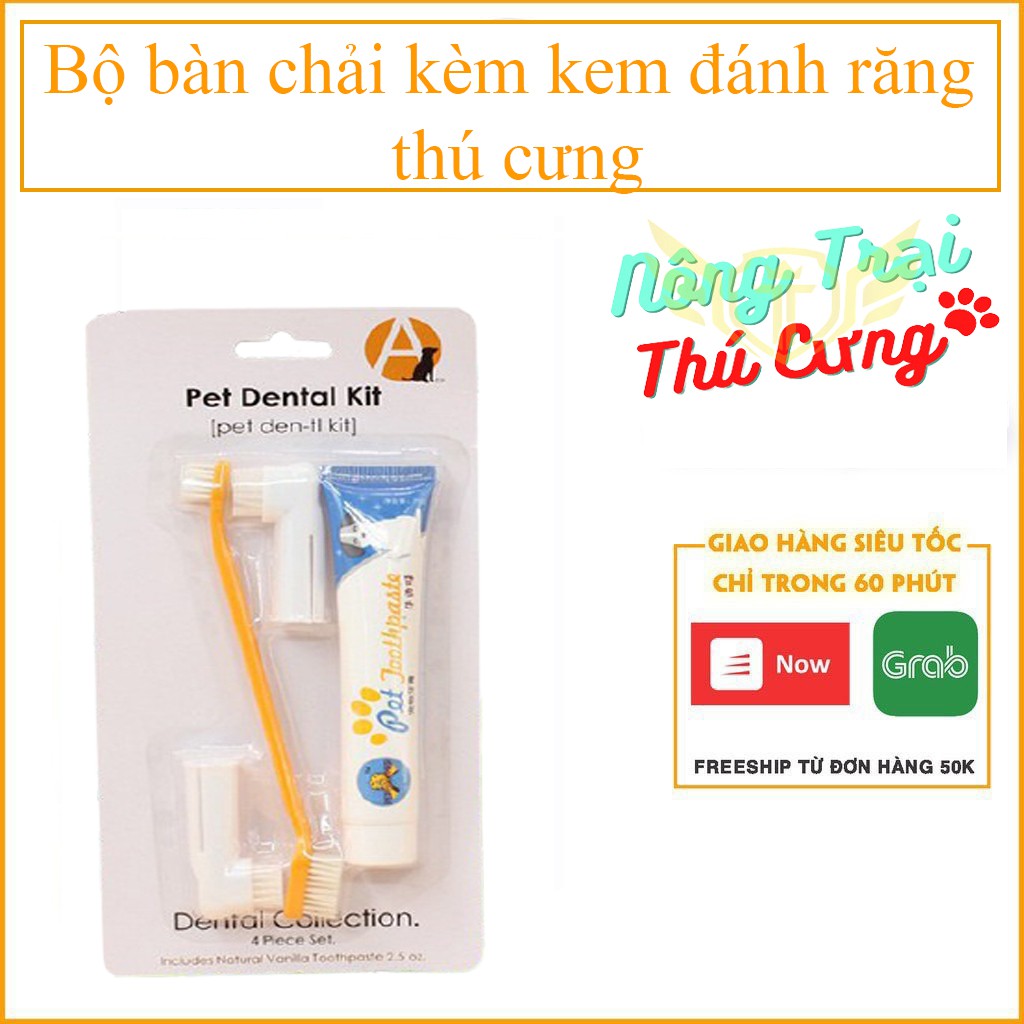 [HCM]Kem đánh răng kèm bản chải cho chó mèo thơm miệng
