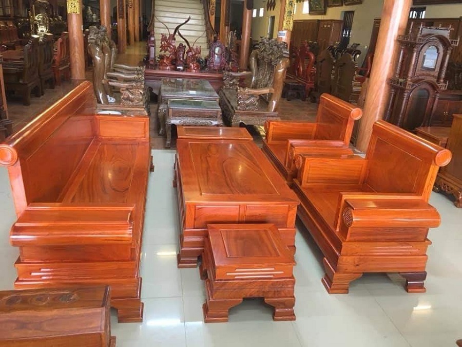 Bàn ghế phòng khách tời kéo pháo gỗ gõ đỏ