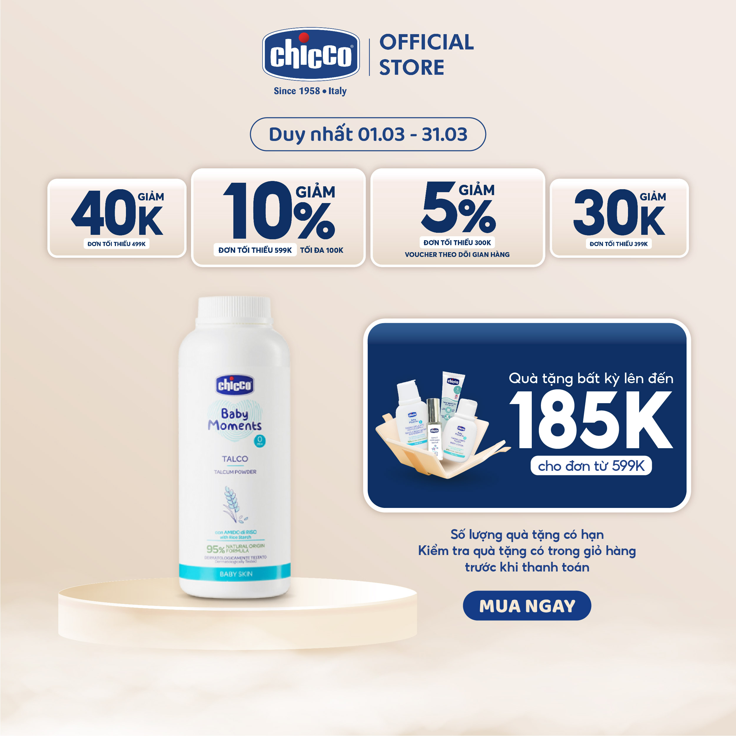 Phấn rôm tinh bột gạo Chicco 0M+ 150g